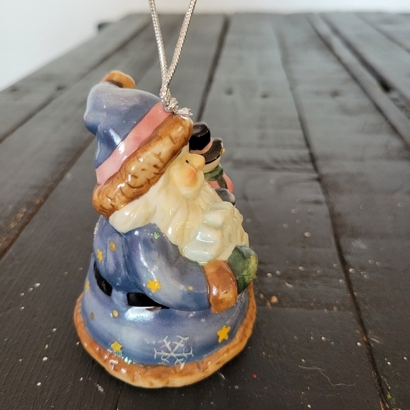 Glazed Ceramic Santa Snowman Christmas Tree Ornament Blue Coat Decor Neutral - Picture 2 of 5